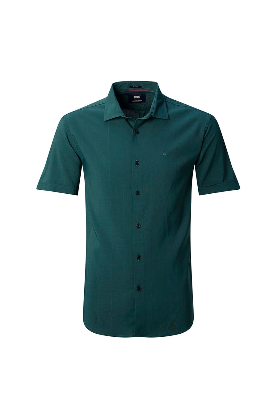 BASICS SLIM FIT BLACK VISCOSE POLYESTER STRETCH DOBBY STRIPE HALFSLEEVES SHIRT
