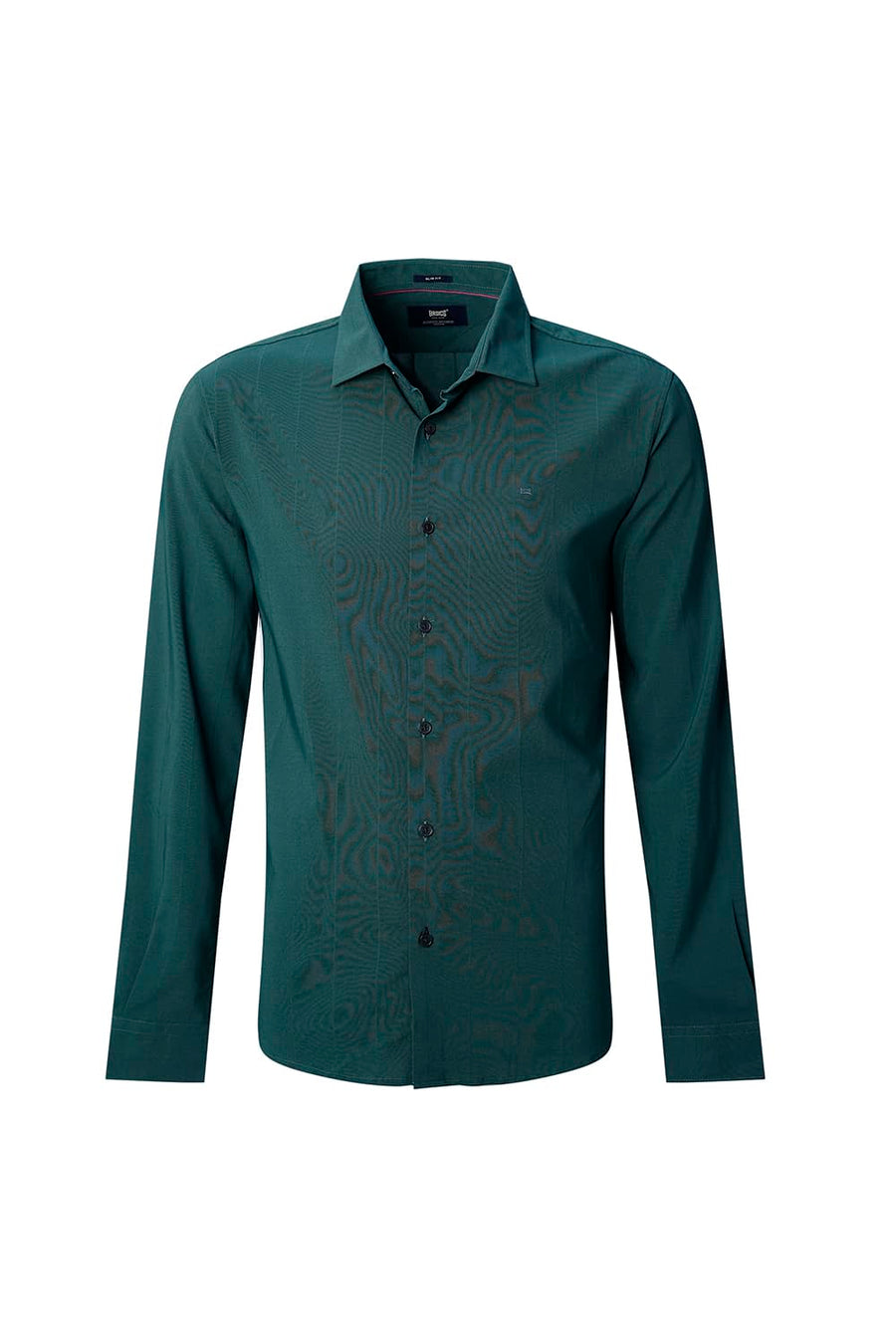 BASICS SLIM FIT BLACK VISCOSE POLYESTER STRETCH DOBBY STRIPE SHIRT