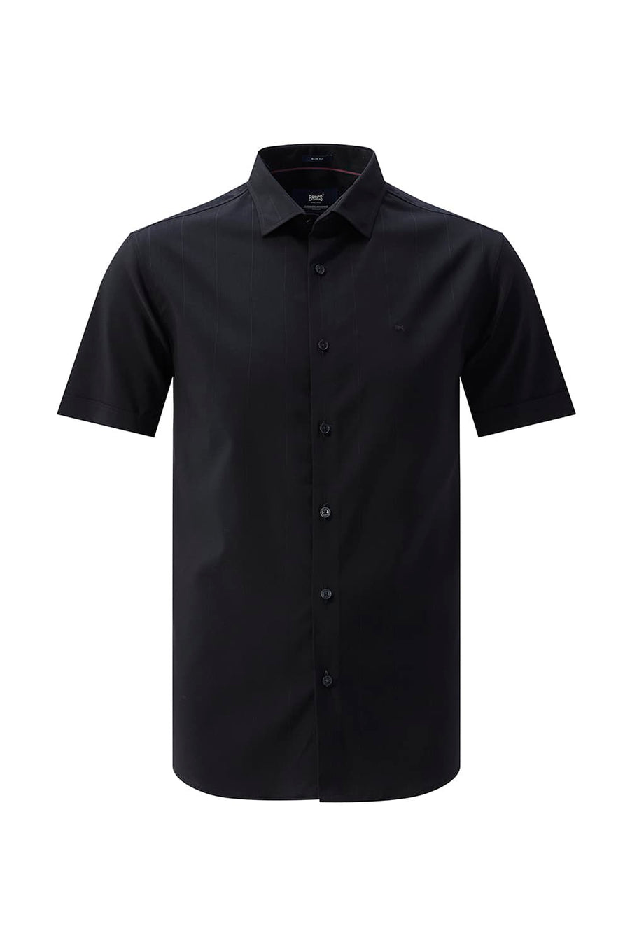 BASICS SLIM FIT LIGHT BLUE VISCOSE POLYESTER STRETCH DOBBY STRIPE HALFSLEEVES SHIRT