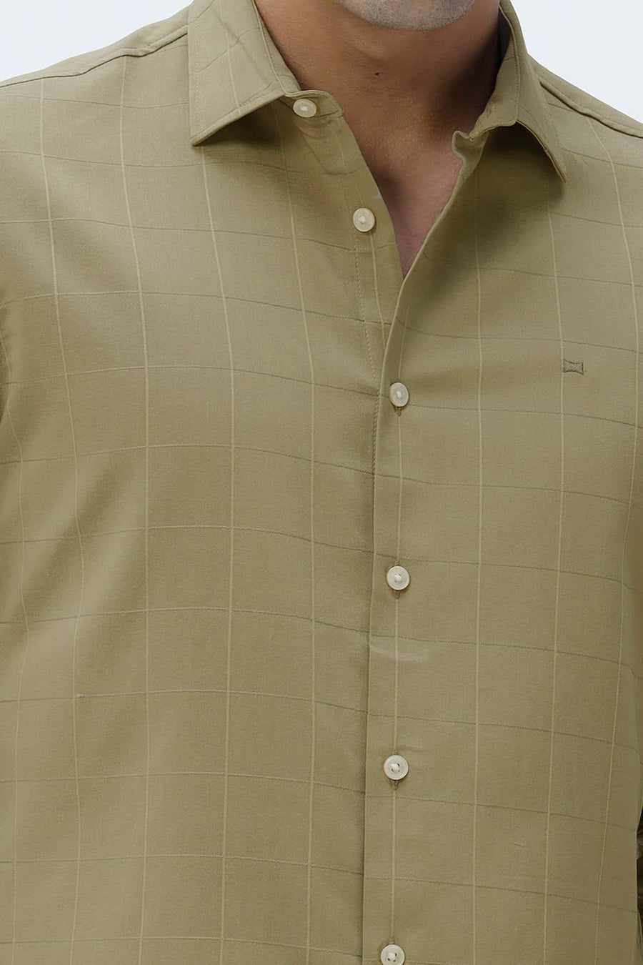 BASICS SLIM FIT LIGHT GREY VISCOSE POLYESTER STRETCH SELF CHECKS SHIRT