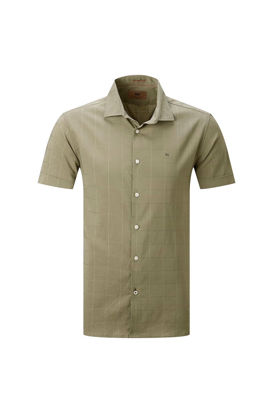 BASICS SLIM FIT LIGHT GREY VISCOSE POLYESTER STRETCH SELF CHECKS HALFSLEEVES SHIRT