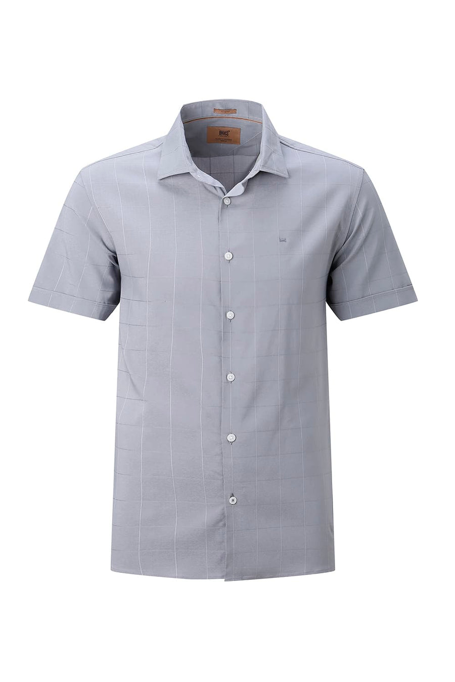 BASICS SLIM FIT BEIGE VISCOSE POLYESTER STRETCH SELF CHECKS HALFSLEEVES SHIRT