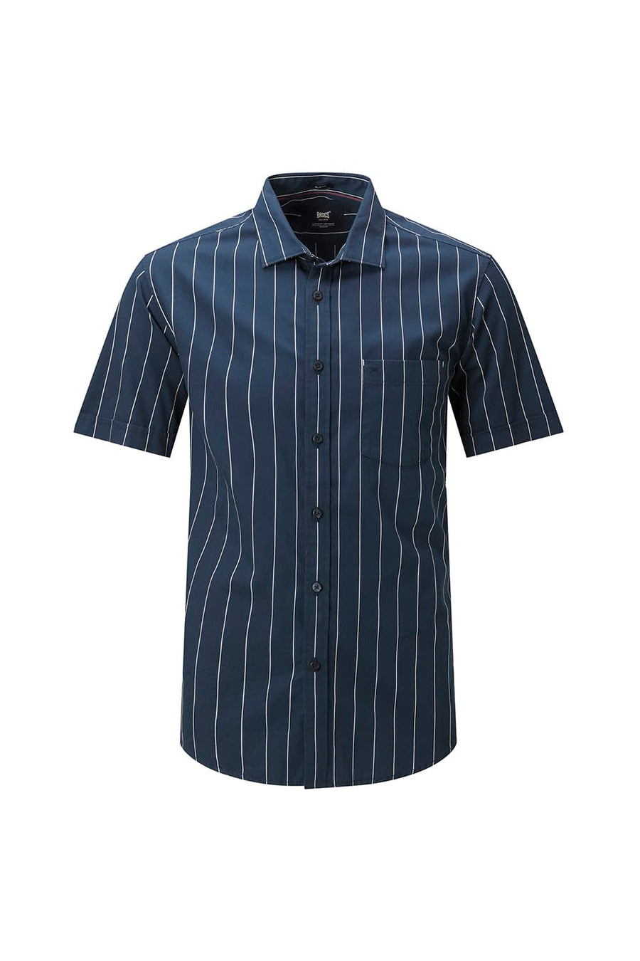BASICS SLIM FIT BLACK COTTON TWILL STRIPE HALFSLEEVES SHIRT