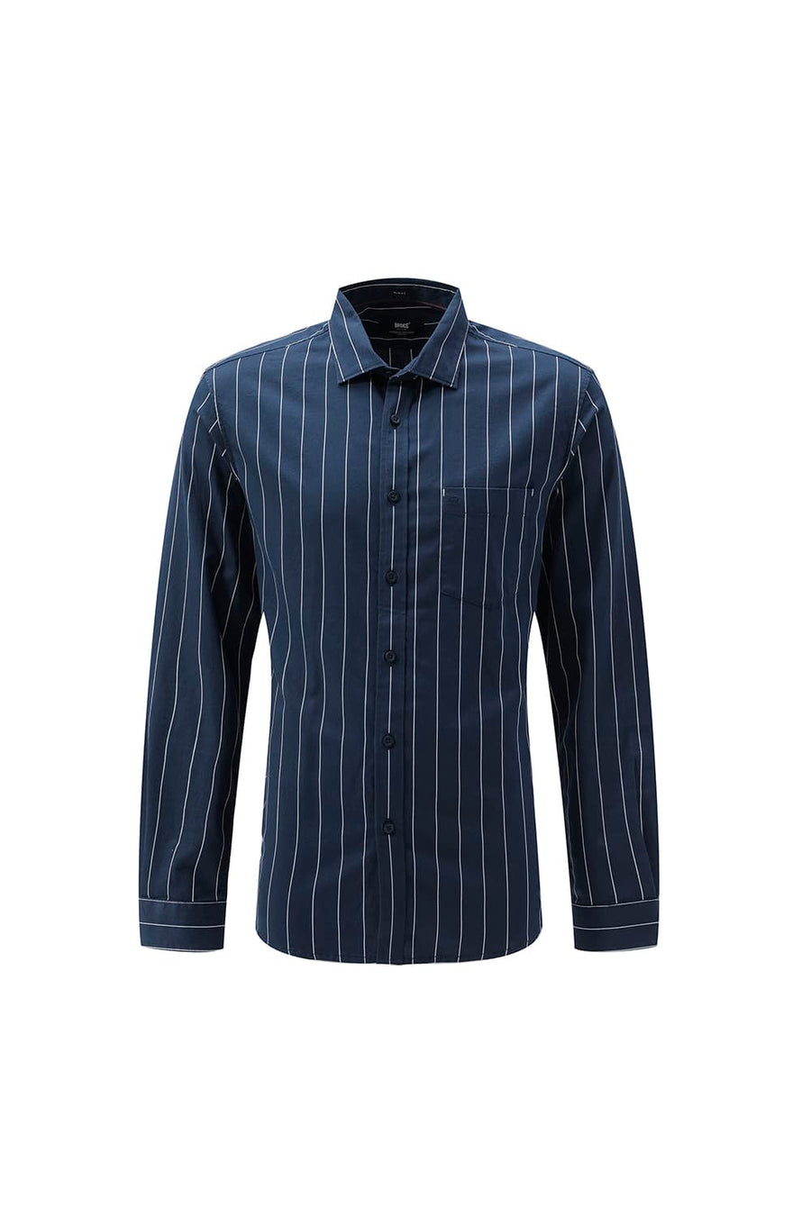 BASICS SLIM FIT BLACK COTTON TWILL STRIPE SHIRT
