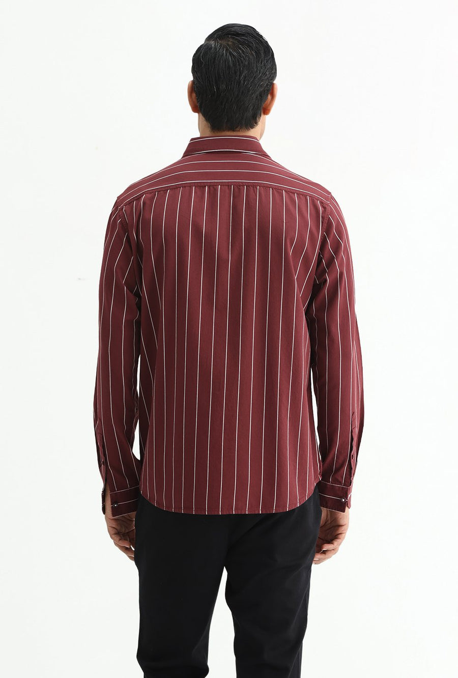 BASICS SLIM FIT LIGHT GREY COTTON TWILL STRIPE SHIRT