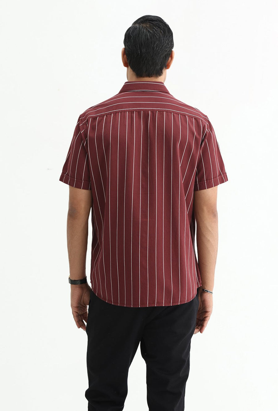 BASICS SLIM FIT LIGHT GREY COTTON TWILL STRIPE HALFSLEEVES SHIRT