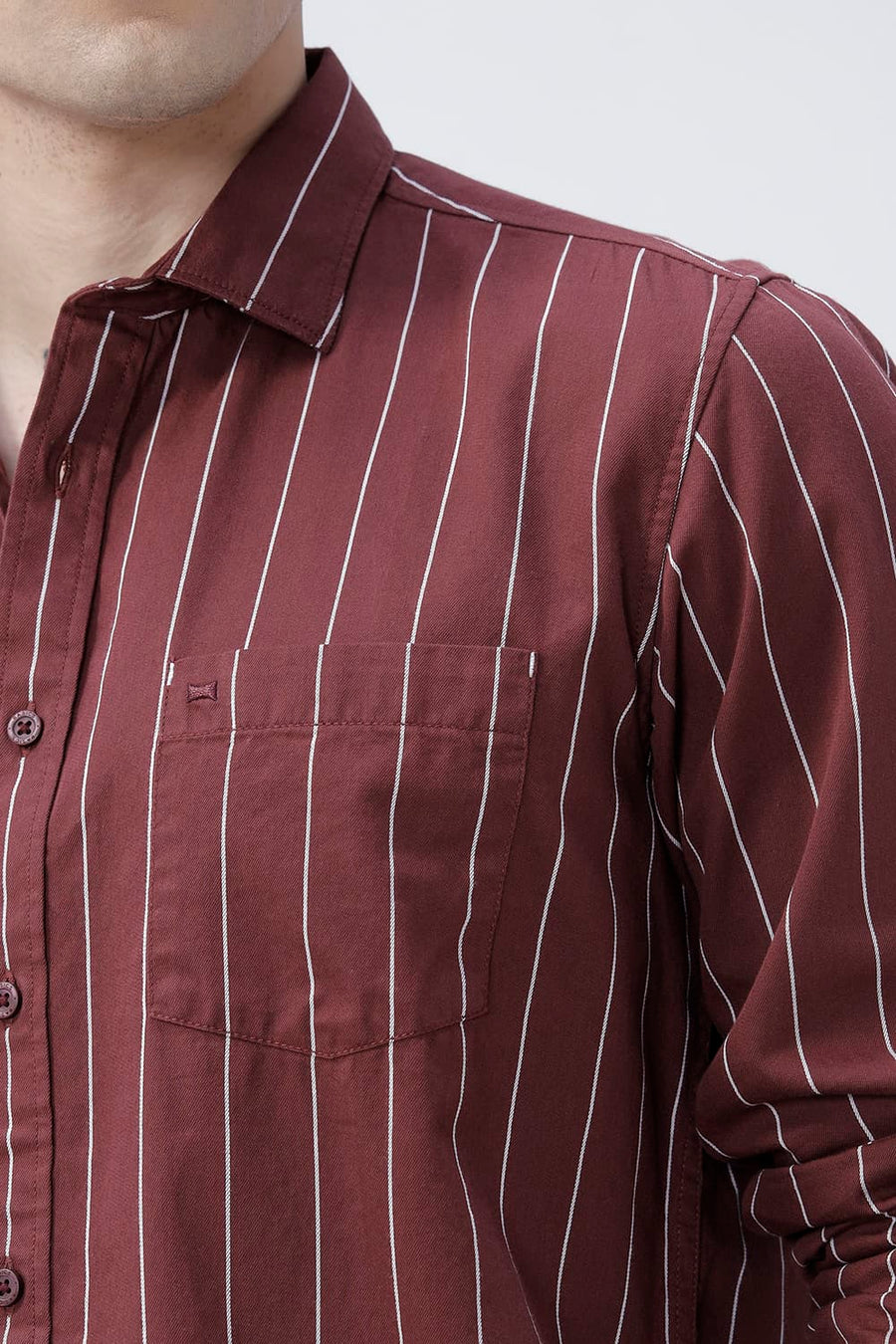BASICS SLIM FIT LIGHT GREY COTTON TWILL STRIPE SHIRT