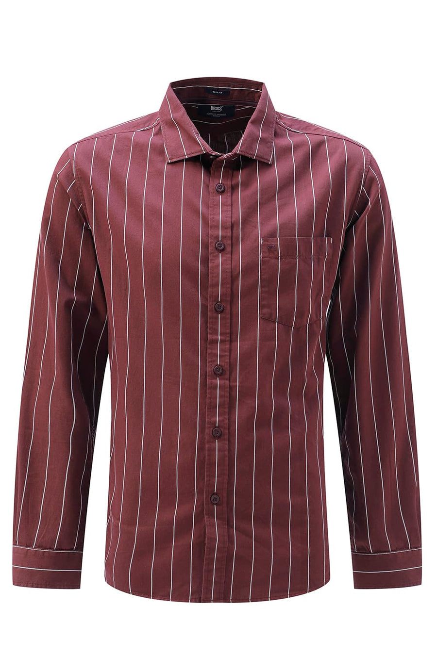 BASICS SLIM FIT LIGHT GREY COTTON TWILL STRIPE SHIRT