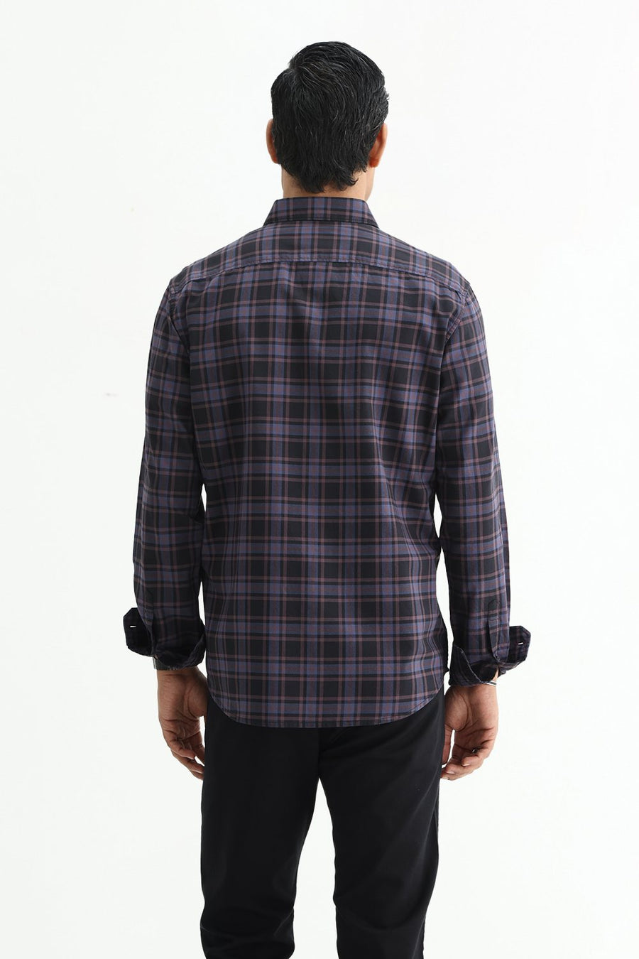 BASICS SLIM FIT GREEN COTTON TWILL CHECKS SHIRT