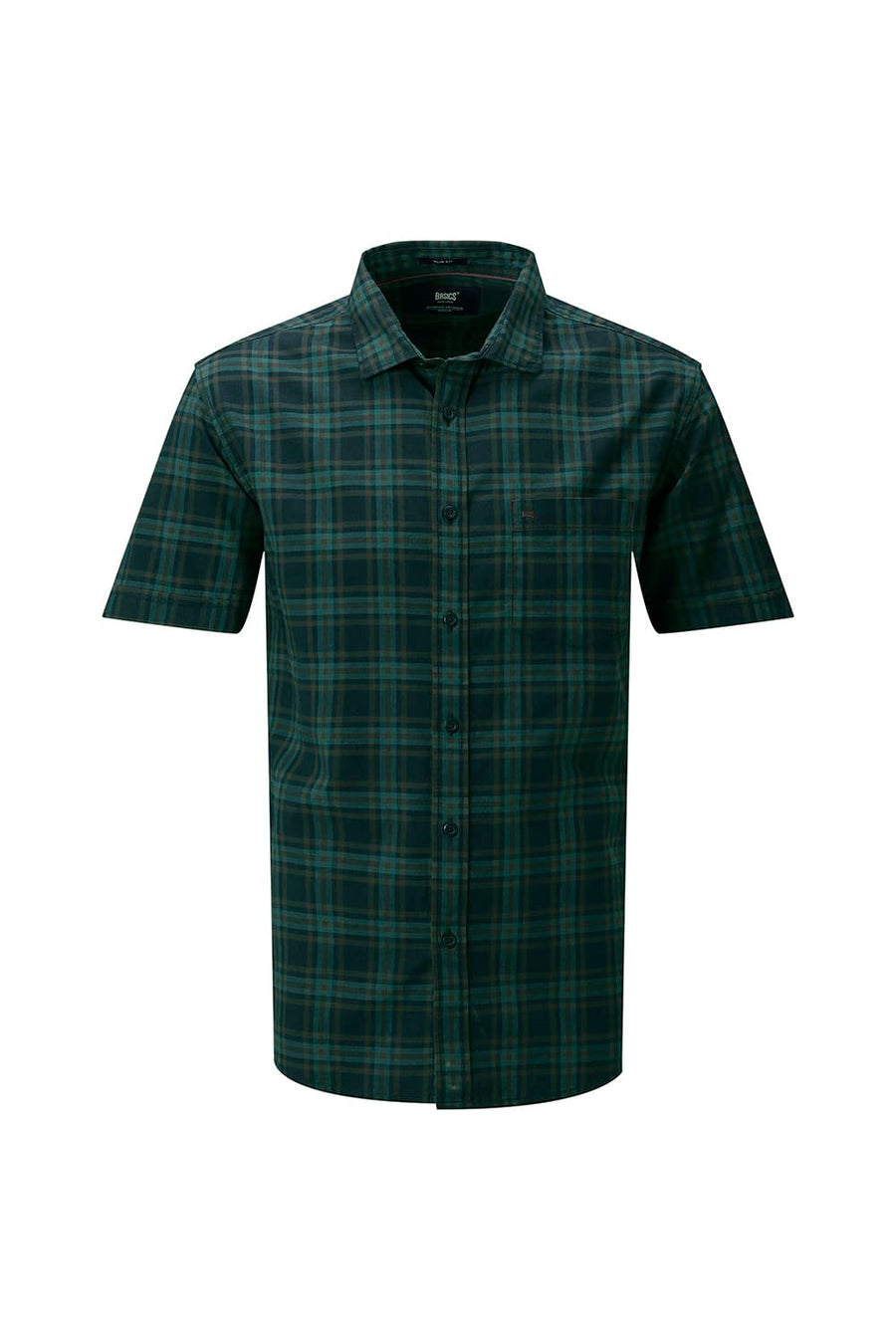 BASICS SLIM FIT DARK BROWN COTTON TWILL CHECKS HALFSLEEVES SHIRT