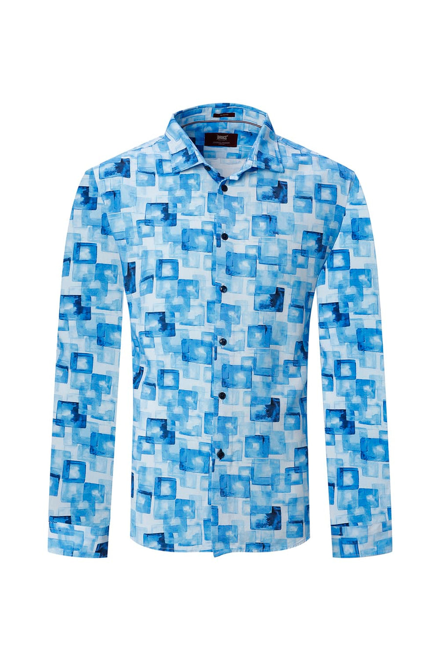 BASICS SLIM FIT BLUE COTTON VISCOSE DIGITAL PRINTED SHIRT