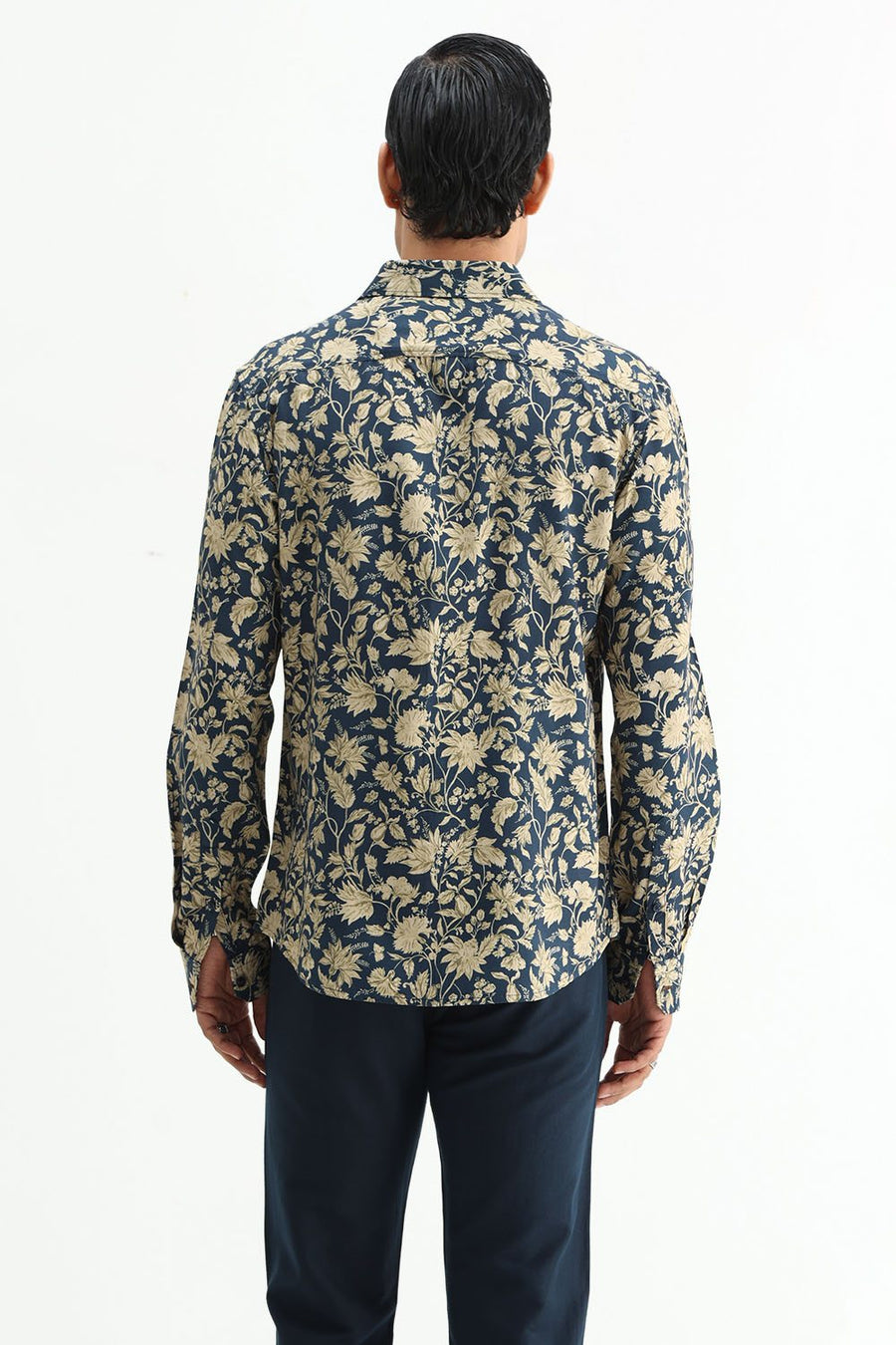 BASICS SLIM FIT MID GREY COTTON VISCOSE DIGITAL PRINTED SHIRT