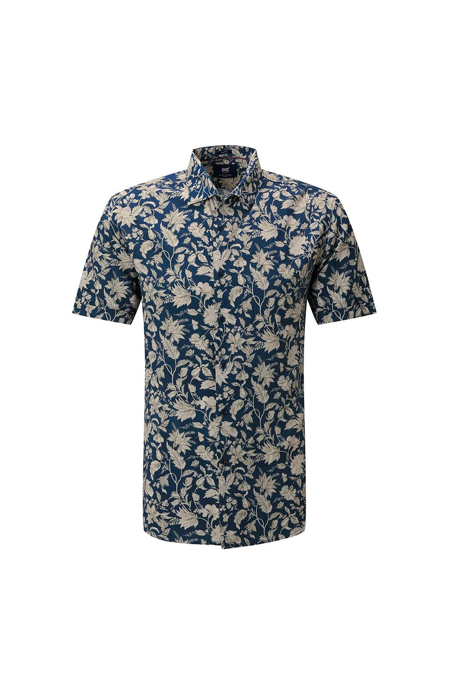 BASICS SLIM FIT MID GREY COTTON VISCOSE DIGITAL PRINTED HALFSLEEVES SHIRT