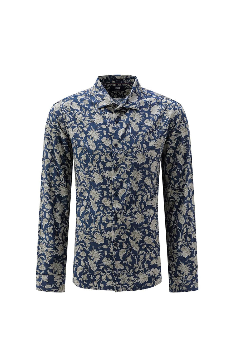 BASICS SLIM FIT MID GREY COTTON VISCOSE DIGITAL PRINTED SHIRT