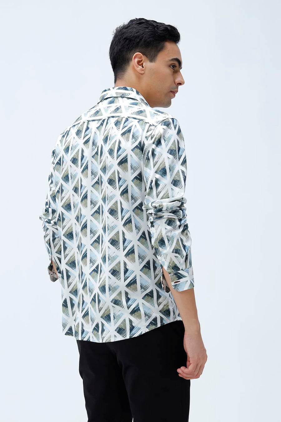 BASICS SLIM FIT BEIGE COTTON VISCOSE DIGITAL PRINTED SHIRT