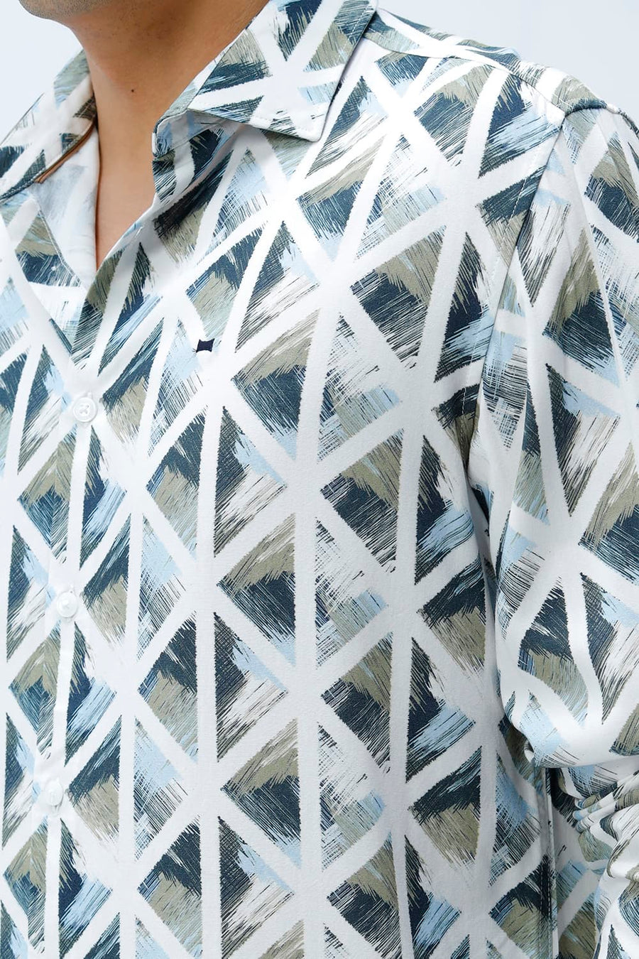 BASICS SLIM FIT BEIGE COTTON VISCOSE DIGITAL PRINTED SHIRT