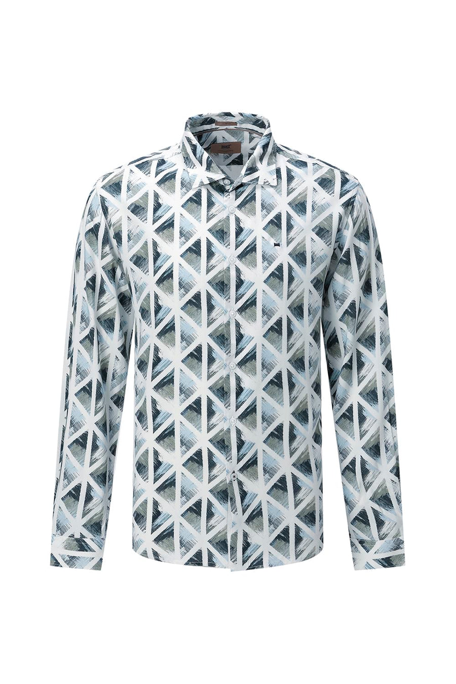 BASICS SLIM FIT BEIGE COTTON VISCOSE DIGITAL PRINTED SHIRT