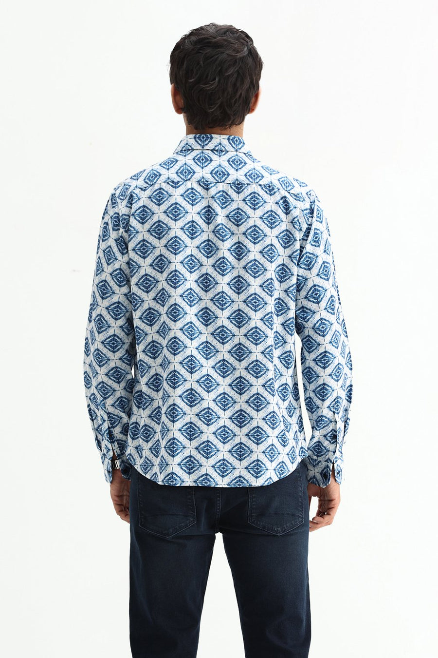 BASICS SLIM FIT OLIVE COTTON VISCOSE DIGITAL PRINTED SHIRT