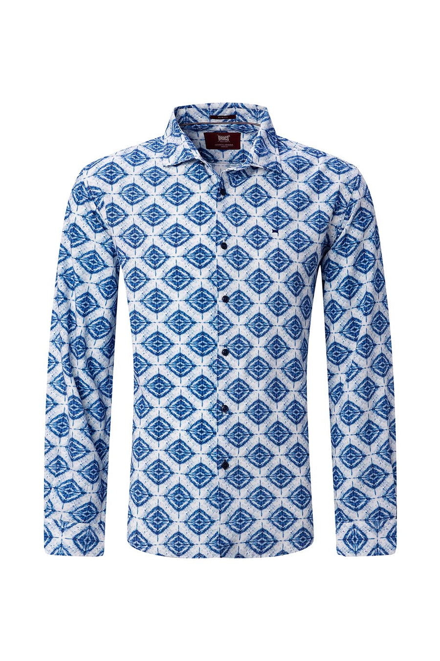BASICS SLIM FIT OLIVE COTTON VISCOSE DIGITAL PRINTED SHIRT