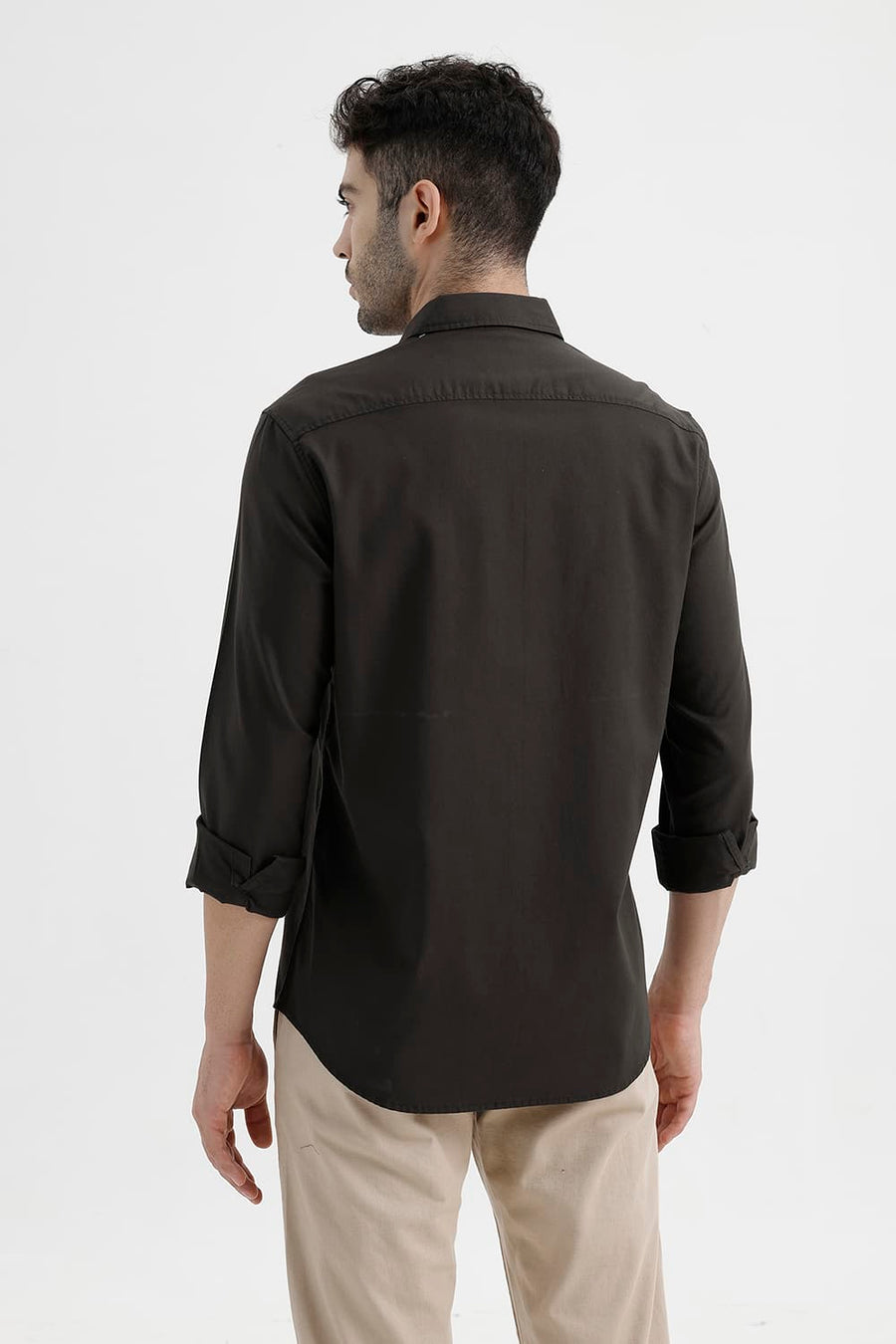 BASICS SLIM FIT COFFEE BROWN COTTON OXFORD SHIRT