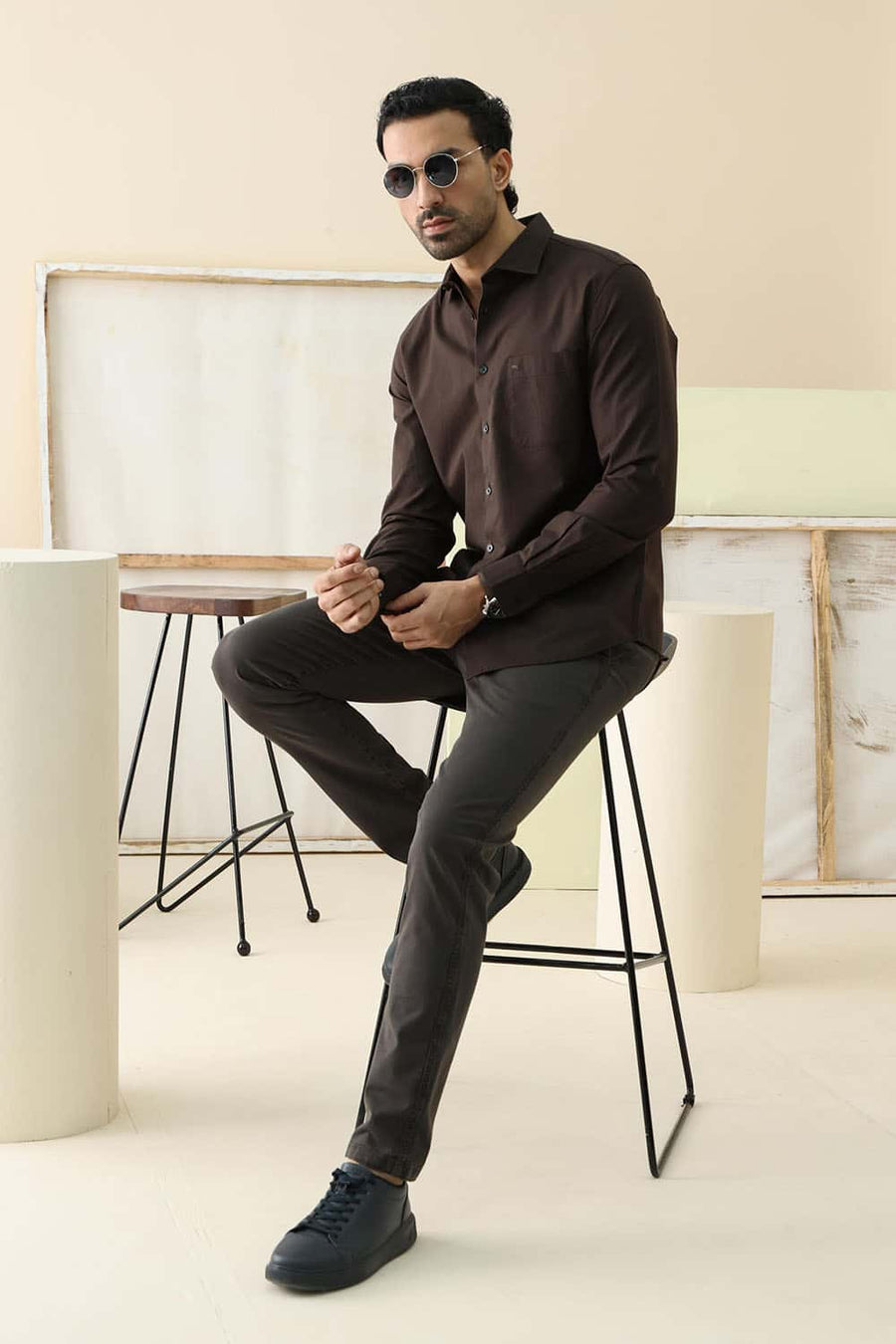 Basics Slim Fit Coffee Brown Cotton Oxford Shirt