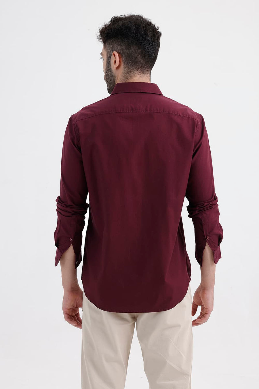 BASICS SLIM FIT GRAPE PURPLE COTTON OXFORD SHIRT