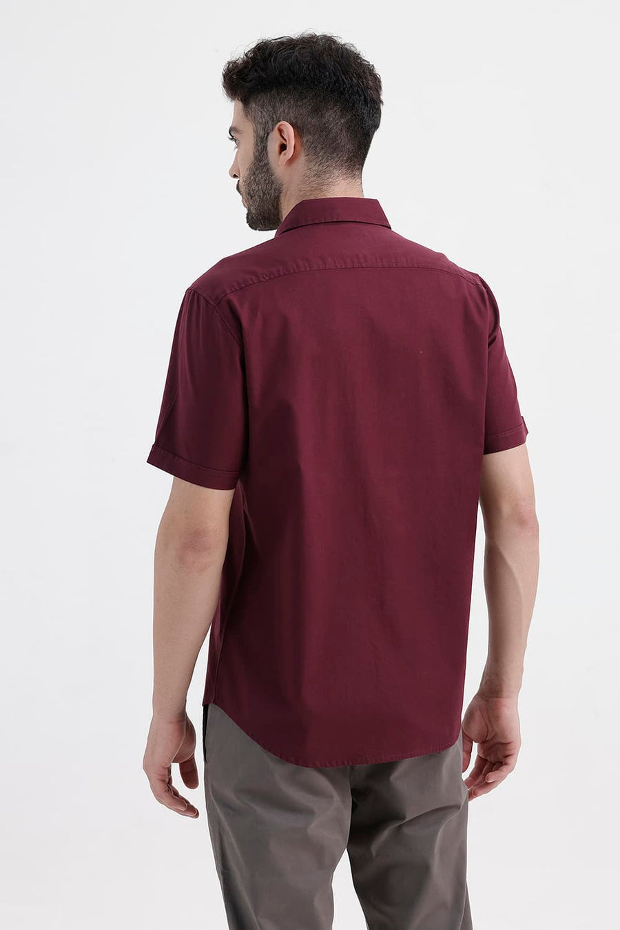 BASICS SLIM FIT GRAPE PURPLE COTTON OXFORD HALFSLEEVES SHIRT