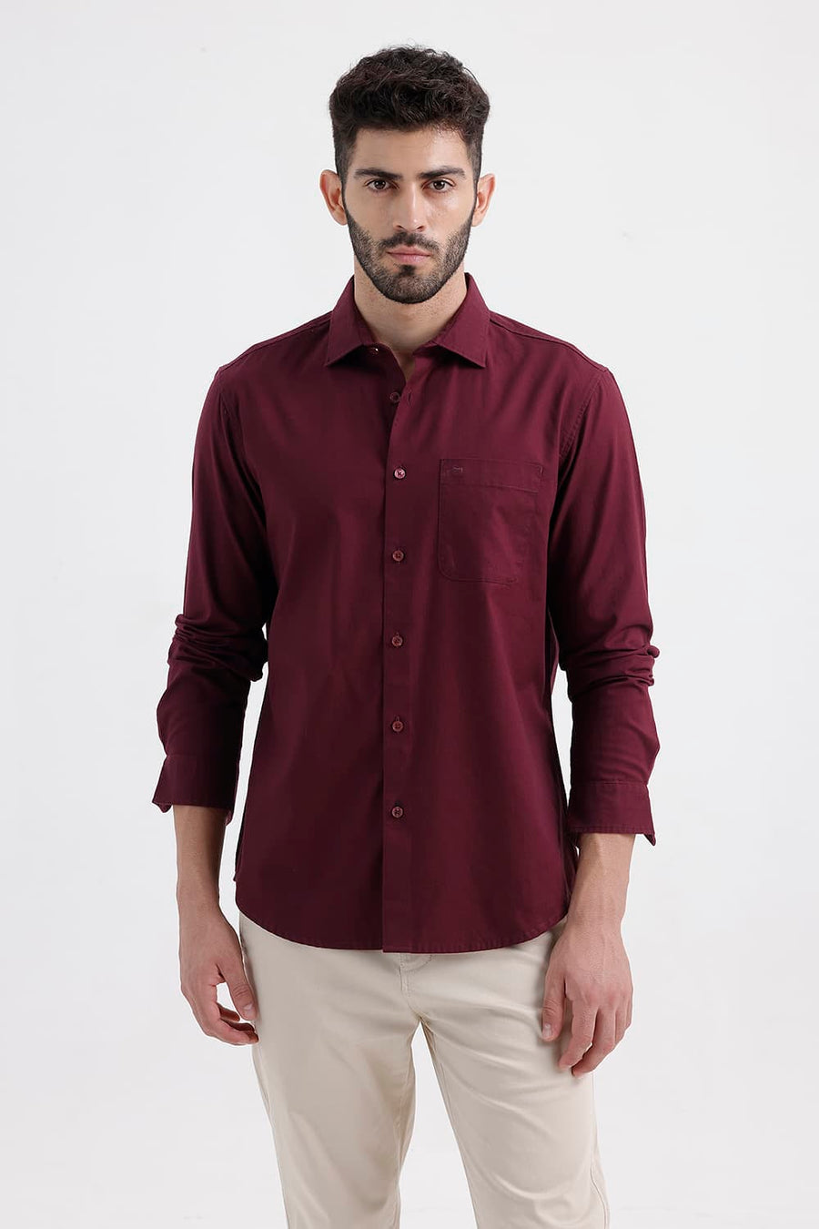 BASICS SLIM FIT GRAPE PURPLE COTTON OXFORD SHIRT