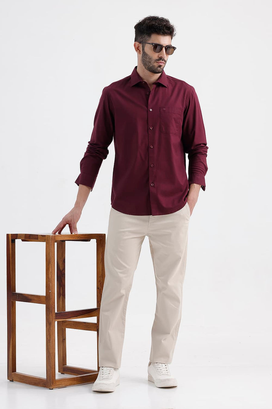 BASICS SLIM FIT GRAPE PURPLE COTTON OXFORD SHIRT