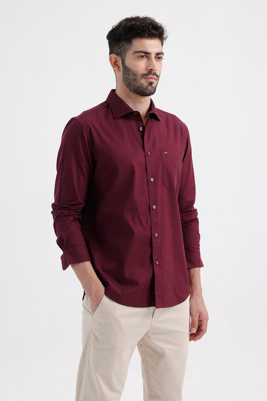BASICS SLIM FIT GRAPE PURPLE COTTON OXFORD SHIRT