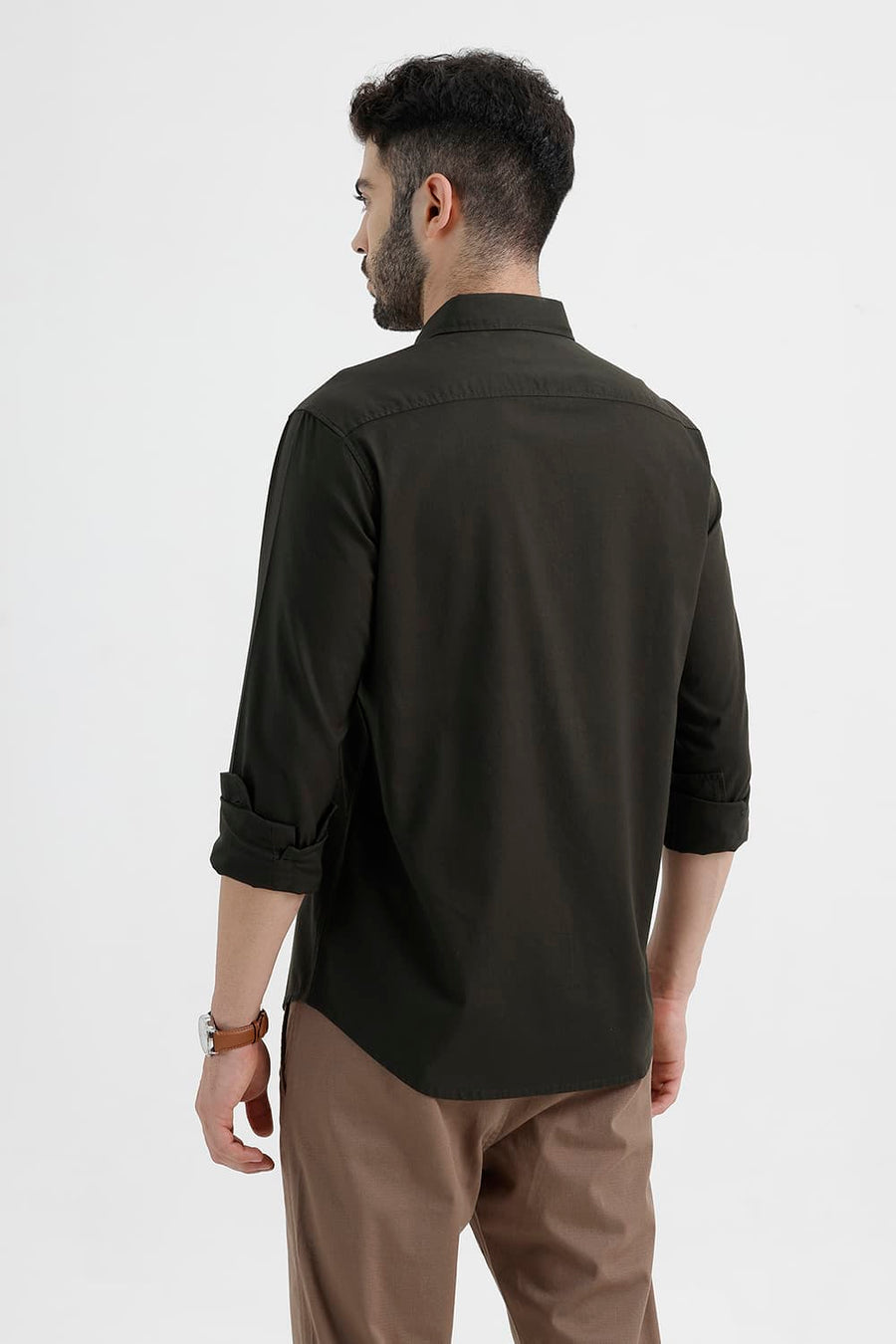 BASICS SLIM FIT ROSIN GREEN COTTON OXFORD SHIRT