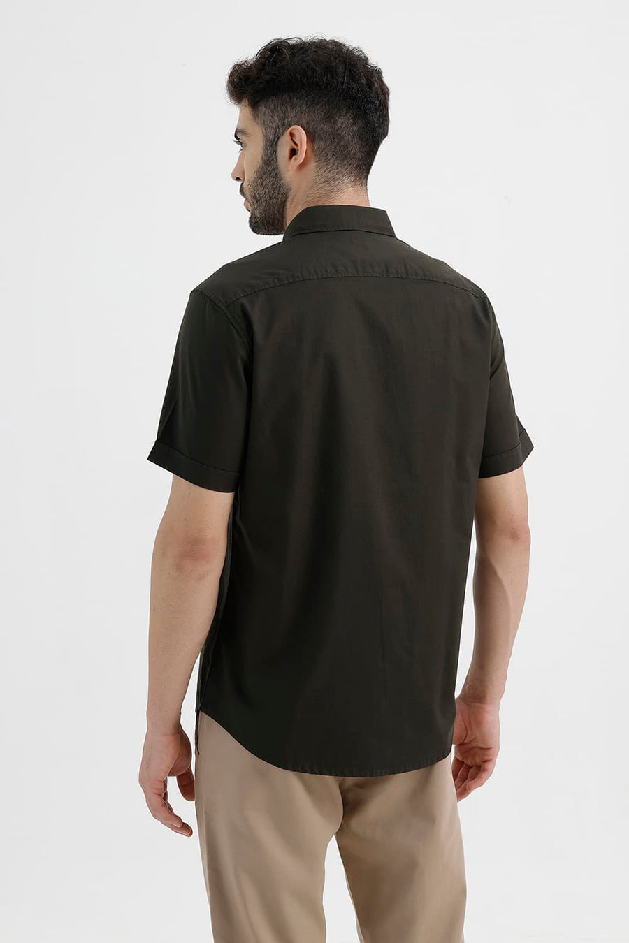 BASICS SLIM FIT ROSIN GREEN COTTON OXFORD HALFSLEEVES SHIRT