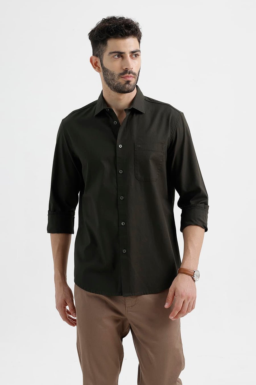 BASICS SLIM FIT ROSIN GREEN COTTON OXFORD SHIRT