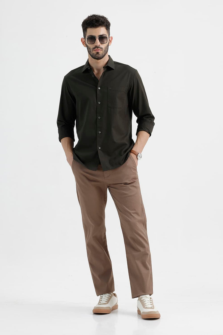 BASICS SLIM FIT ROSIN GREEN COTTON OXFORD SHIRT