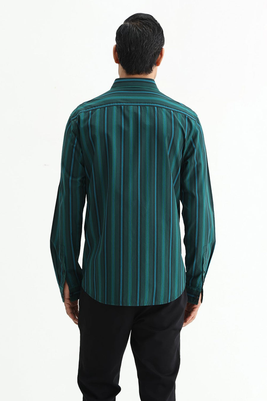 BASICS SLIM FIT LIGHT BROWN COTTON PLAIN STRIPES SHIRT