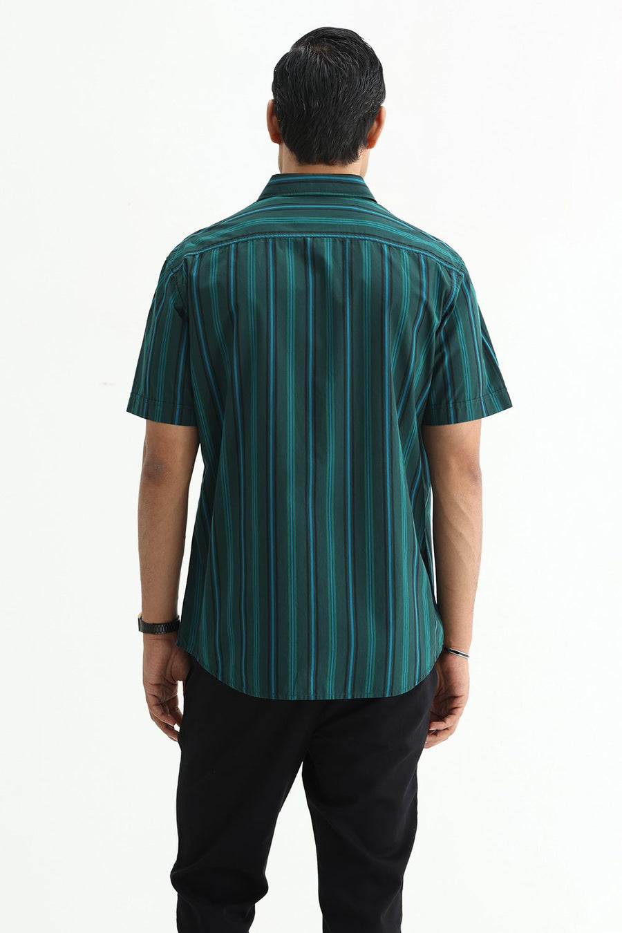 BASICS SLIM FIT LIGHT BROWN COTTON PLAIN STRIPES HALFSLEEVES SHIRT
