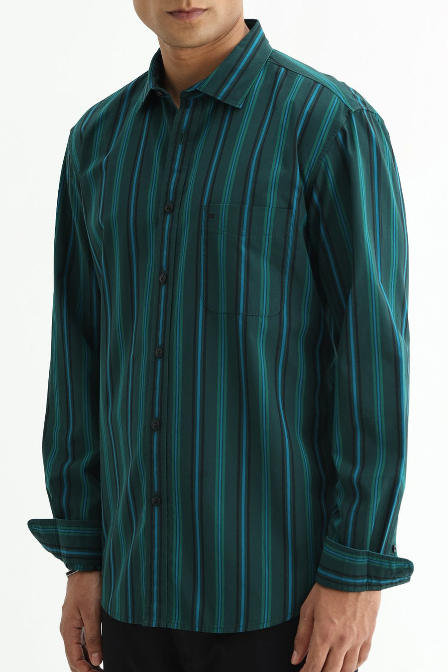 BASICS SLIM FIT LIGHT BROWN COTTON PLAIN STRIPES SHIRT