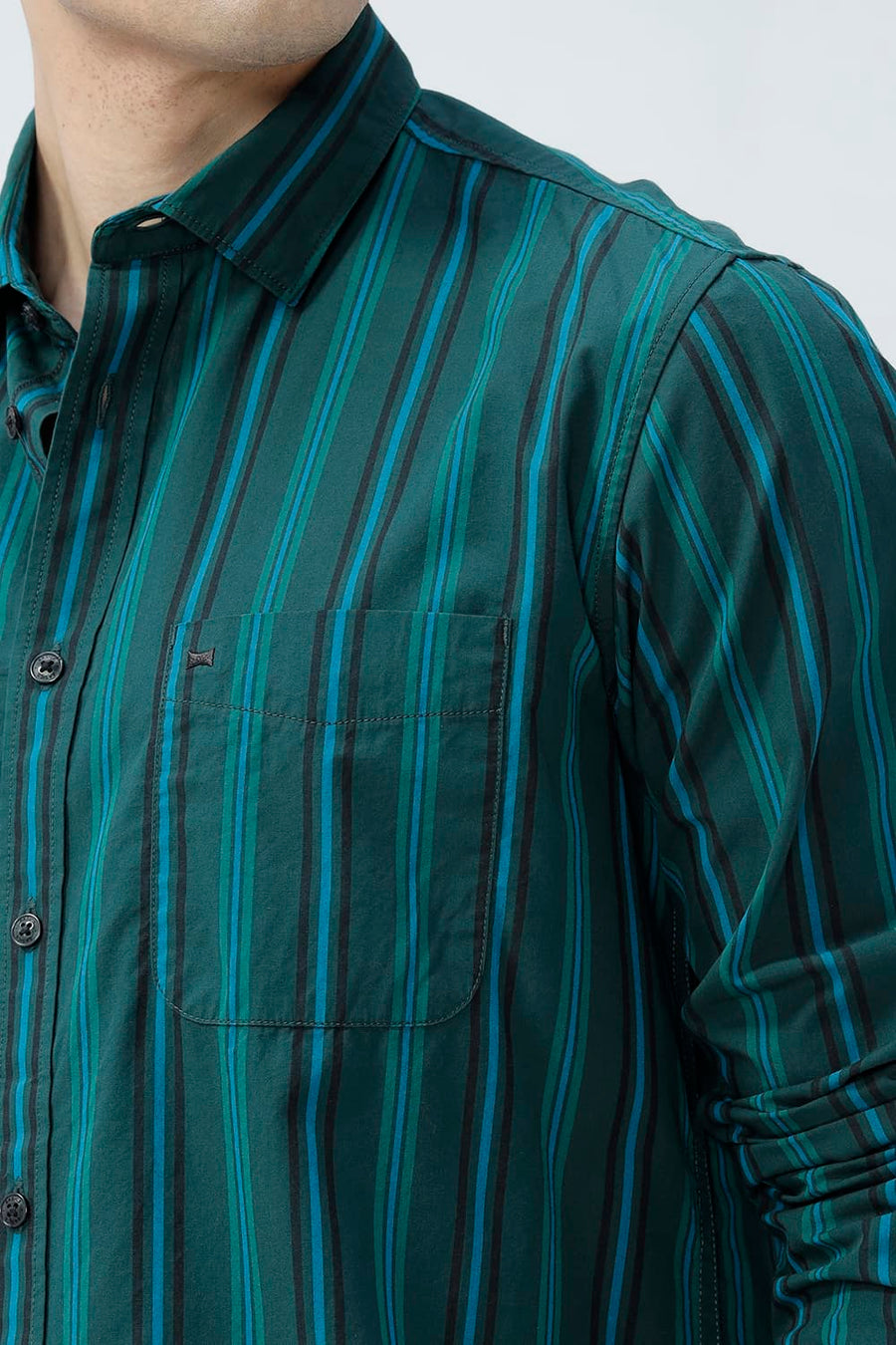 BASICS SLIM FIT LIGHT BROWN COTTON PLAIN STRIPES SHIRT