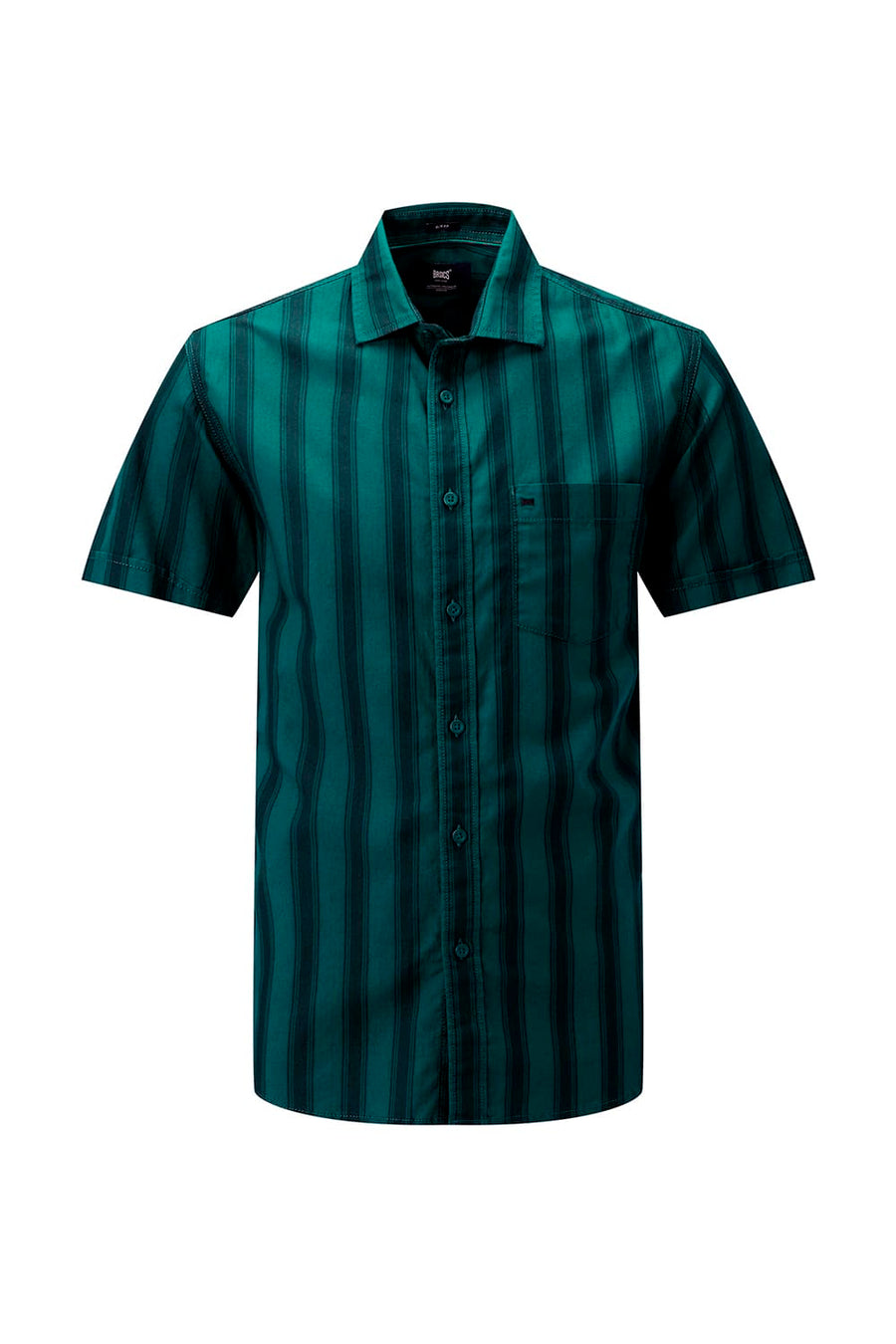 BASICS SLIM FIT LIGHT BROWN COTTON PLAIN STRIPES HALFSLEEVES SHIRT