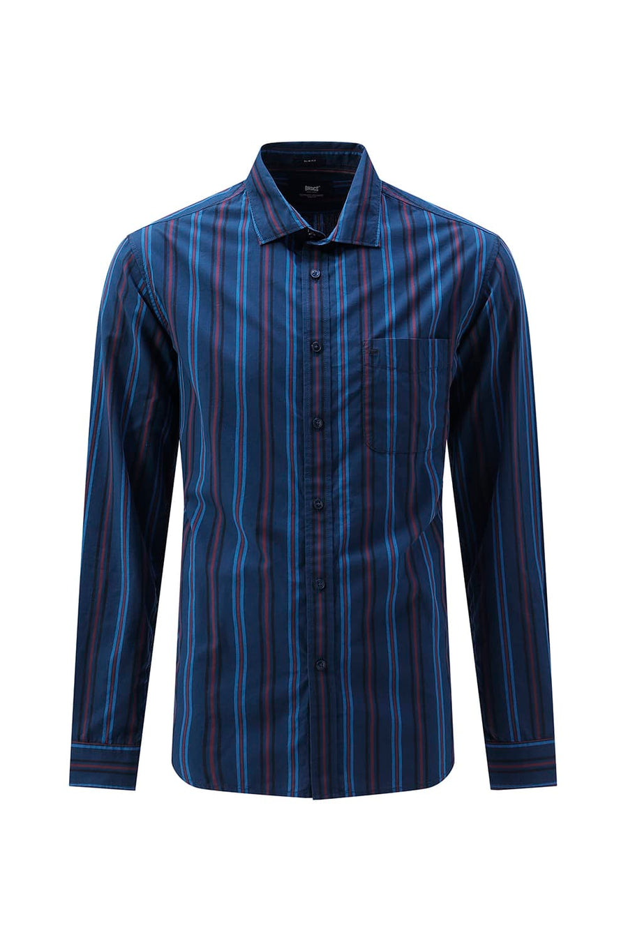 BASICS SLIM FIT BLACK COTTON PLAIN STRIPES SHIRT