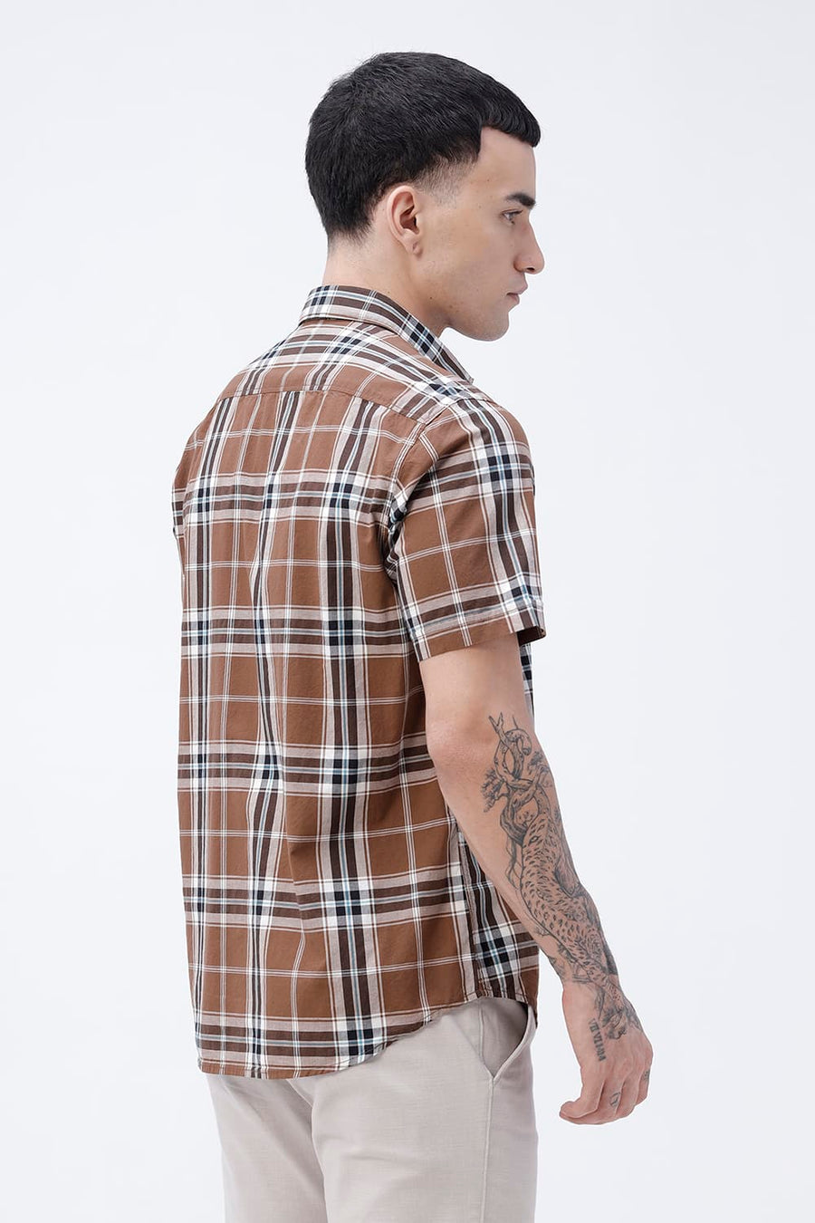BASICS SLIM FIT DARK GREEN COTTON PLAIN CHECKS HALFSLEEVES SHIRT