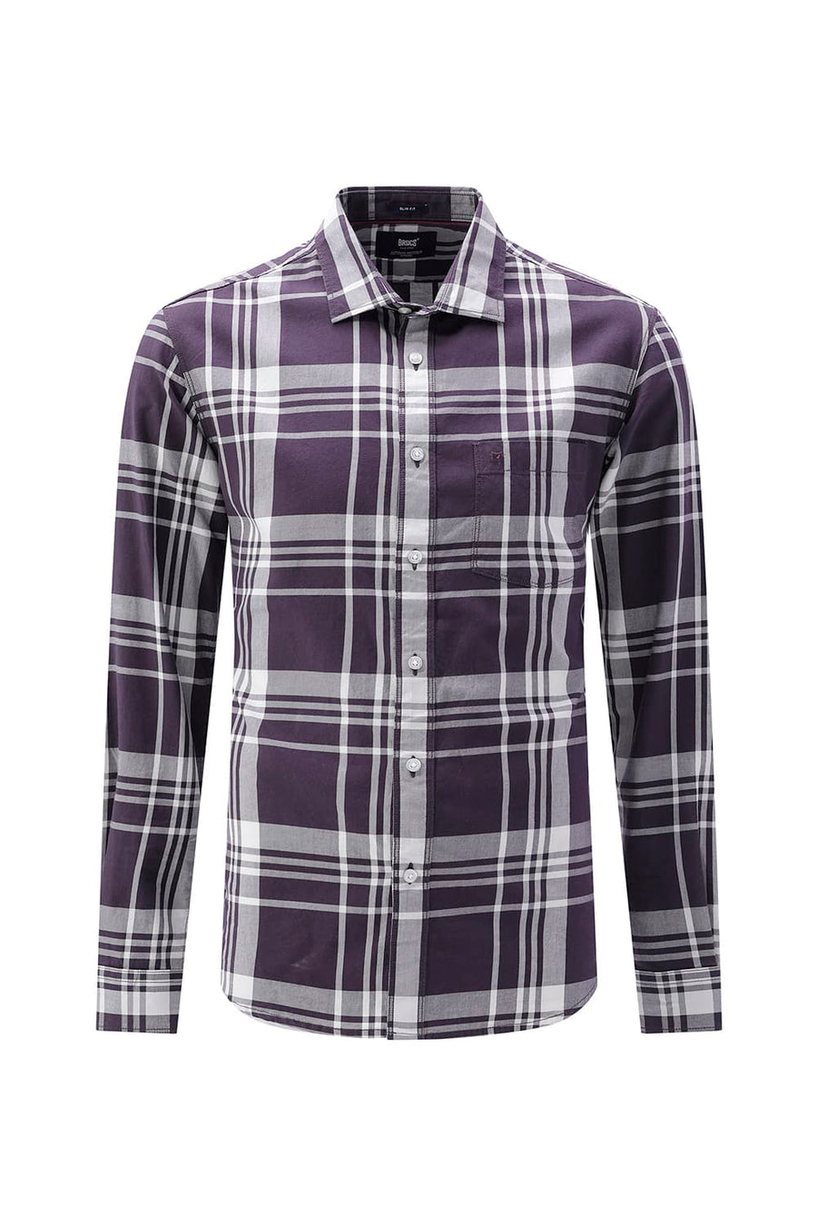 BASICS SLIM FIT NAVY COTTON TWILL CHECKS SHIRT