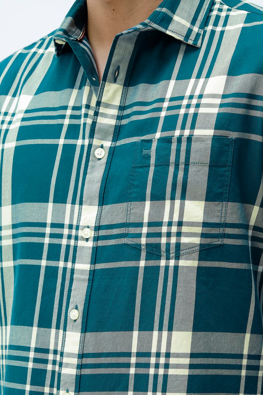 BASICS SLIM FIT BEIGE COTTON TWILL CHECKS SHIRT