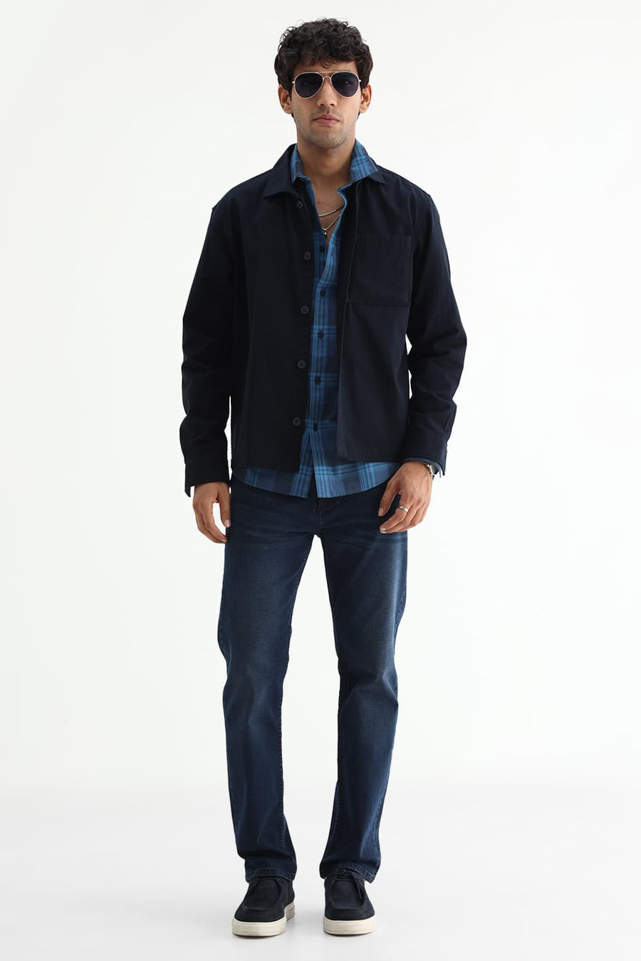 BASICS SLIM FIT OLIVE COTTON TWILL CHECKS SHIRT
