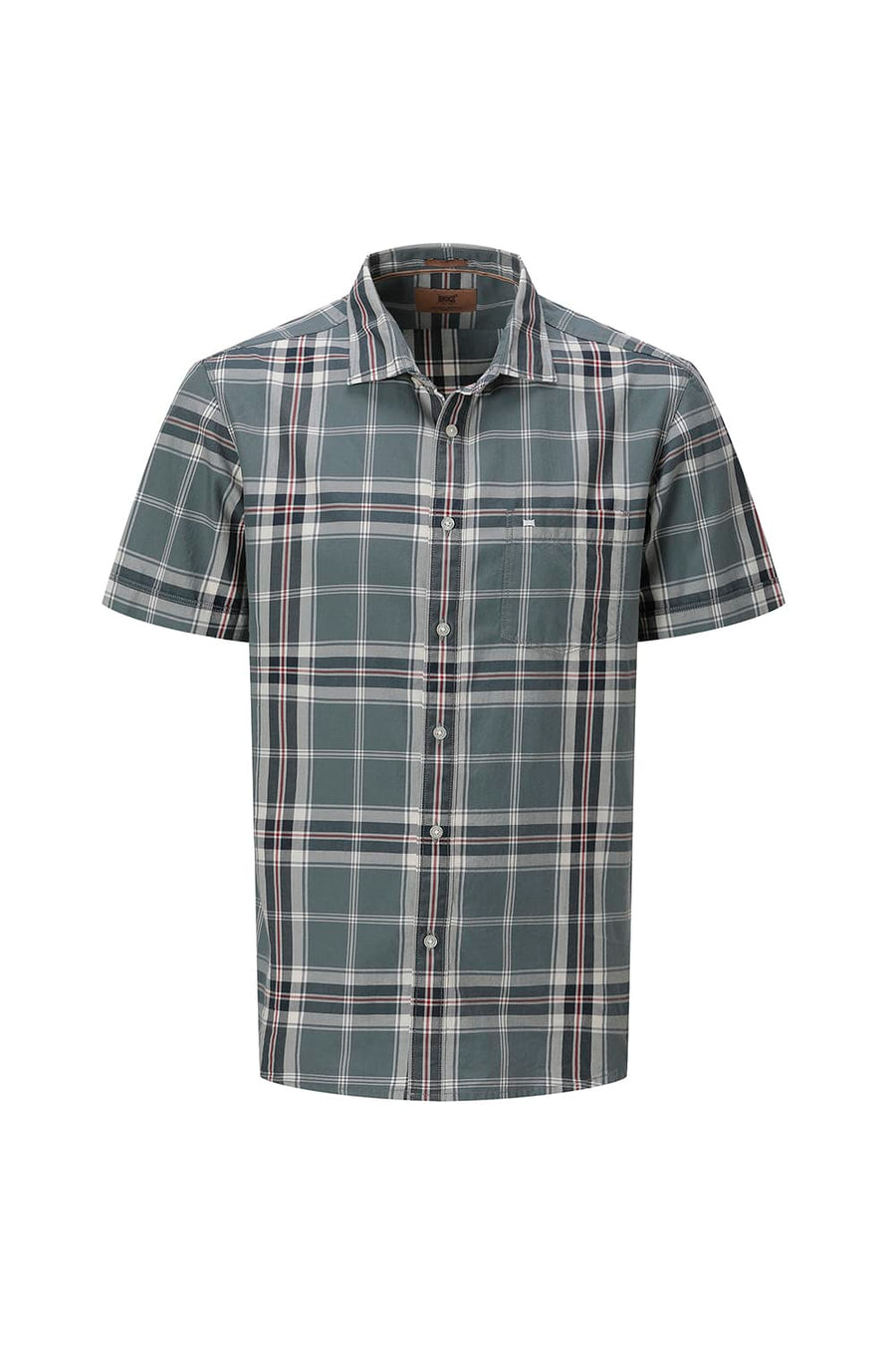 BASICS SLIM FIT DARK BROWN COTTON TWILL CHECKS HALFSLEEVES SHIRT