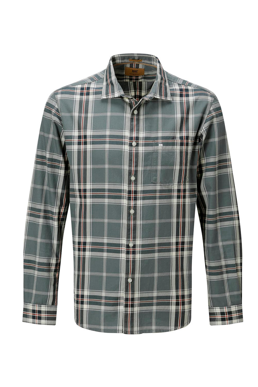 BASICS SLIM FIT DARK BROWN COTTON TWILL CHECKS SHIRT