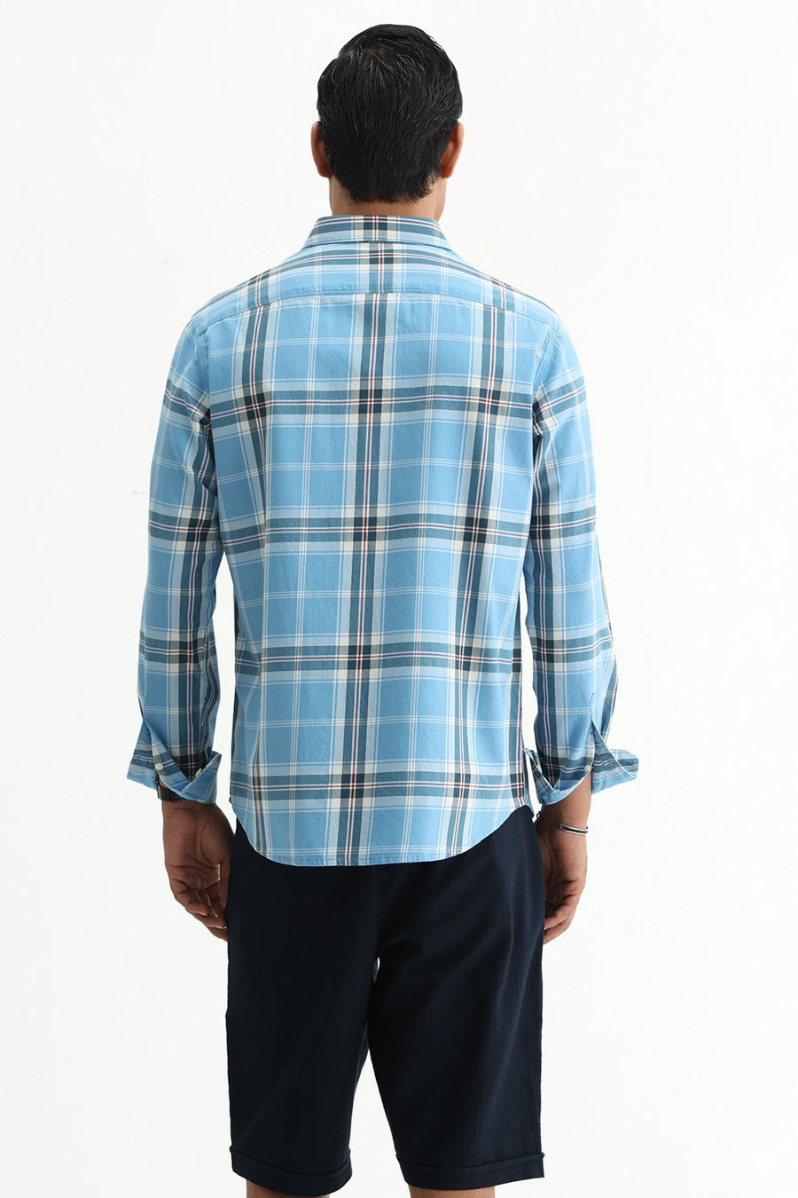 BASICS SLIM FIT BEIGE COTTON TWILL CHECKS SHIRT