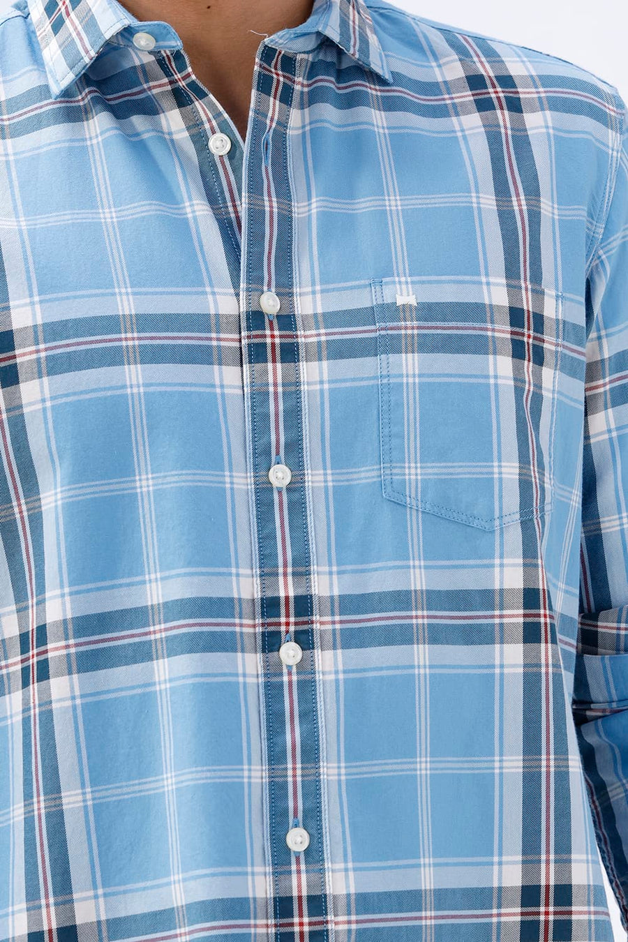 BASICS SLIM FIT BEIGE COTTON TWILL CHECKS SHIRT