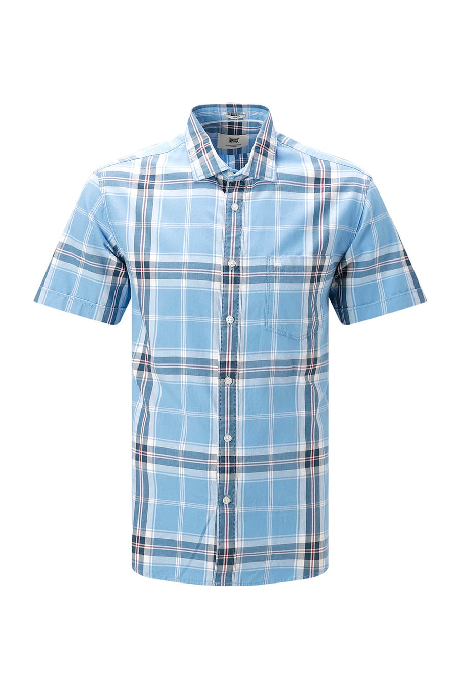 BASICS SLIM FIT BEIGE COTTON TWILL CHECKS HALFSLEEVES SHIRT