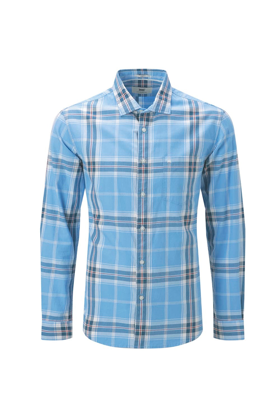 BASICS SLIM FIT BEIGE COTTON TWILL CHECKS SHIRT